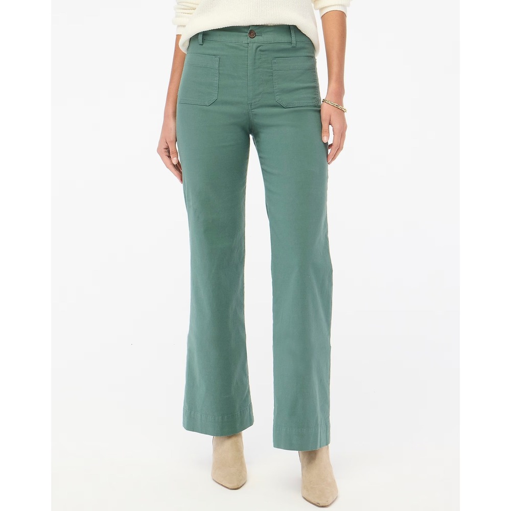 J.Crew $118 Women's Lizzie Hi-Rise Patch Pocket Wide Leg Pant Pale Spinach Sz 26